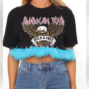 NWT FashionNova Wilder Than Your Dreams Crop Top with Feathers Graphic Tee